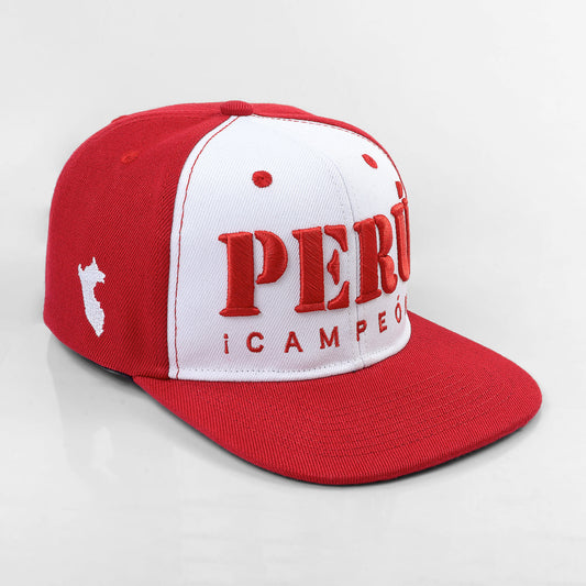 Perú Campeón Flat Grld Cap - Blanco y Rojo